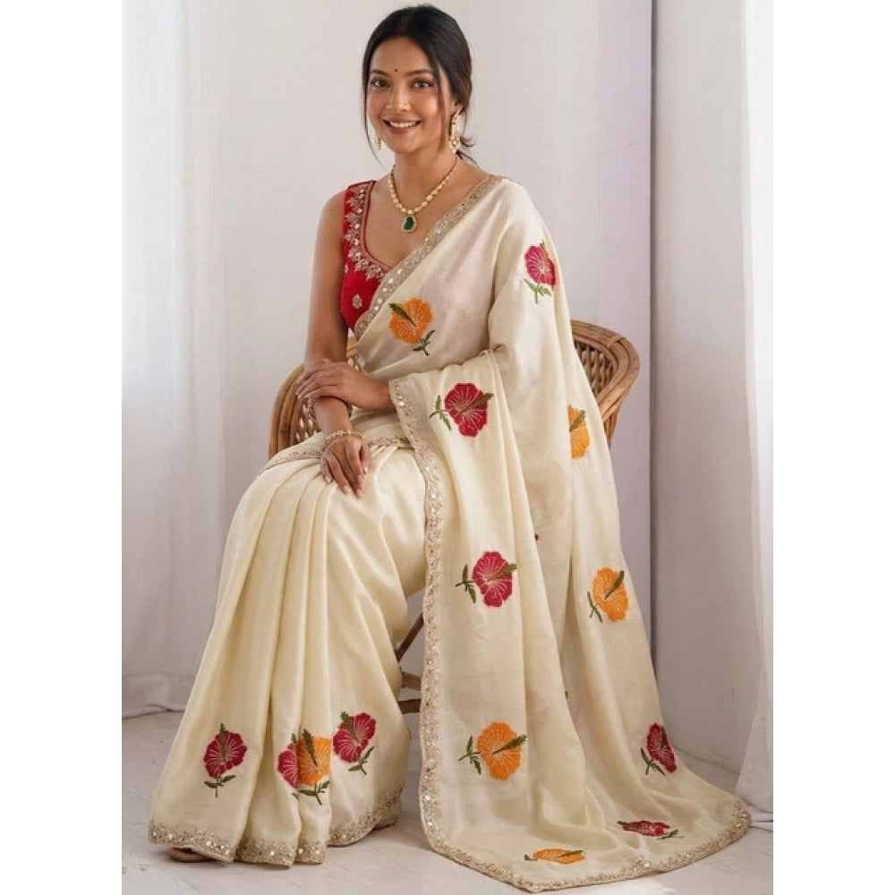 Women's Georgette Embellished Saree With Unstitched Blouse 5.5Mtr?(Beige)