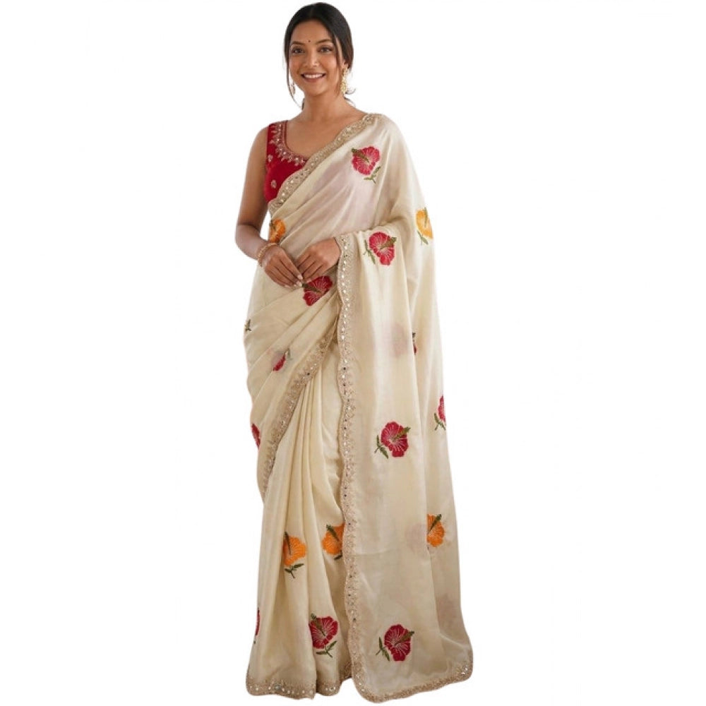 Women's Georgette Embellished Saree With Unstitched Blouse 5.5Mtr?(Beige)