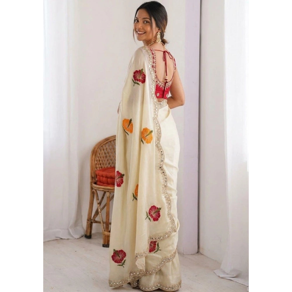 Women's Georgette Embellished Saree With Unstitched Blouse 5.5Mtr?(Beige)