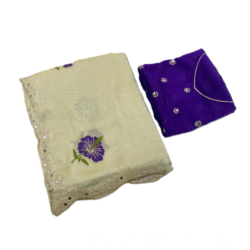 Women's Georgette Embellished Saree With Unstitched Blouse 5.5Mtr?(Off-White)