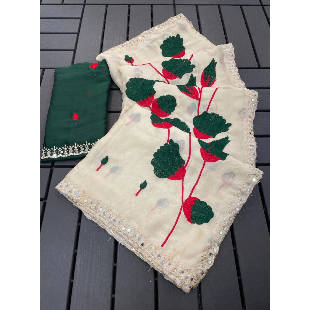 Women's Georgette Embellished Saree With Unstitched Blouse 5.5Mtr?(Cream-Green)
