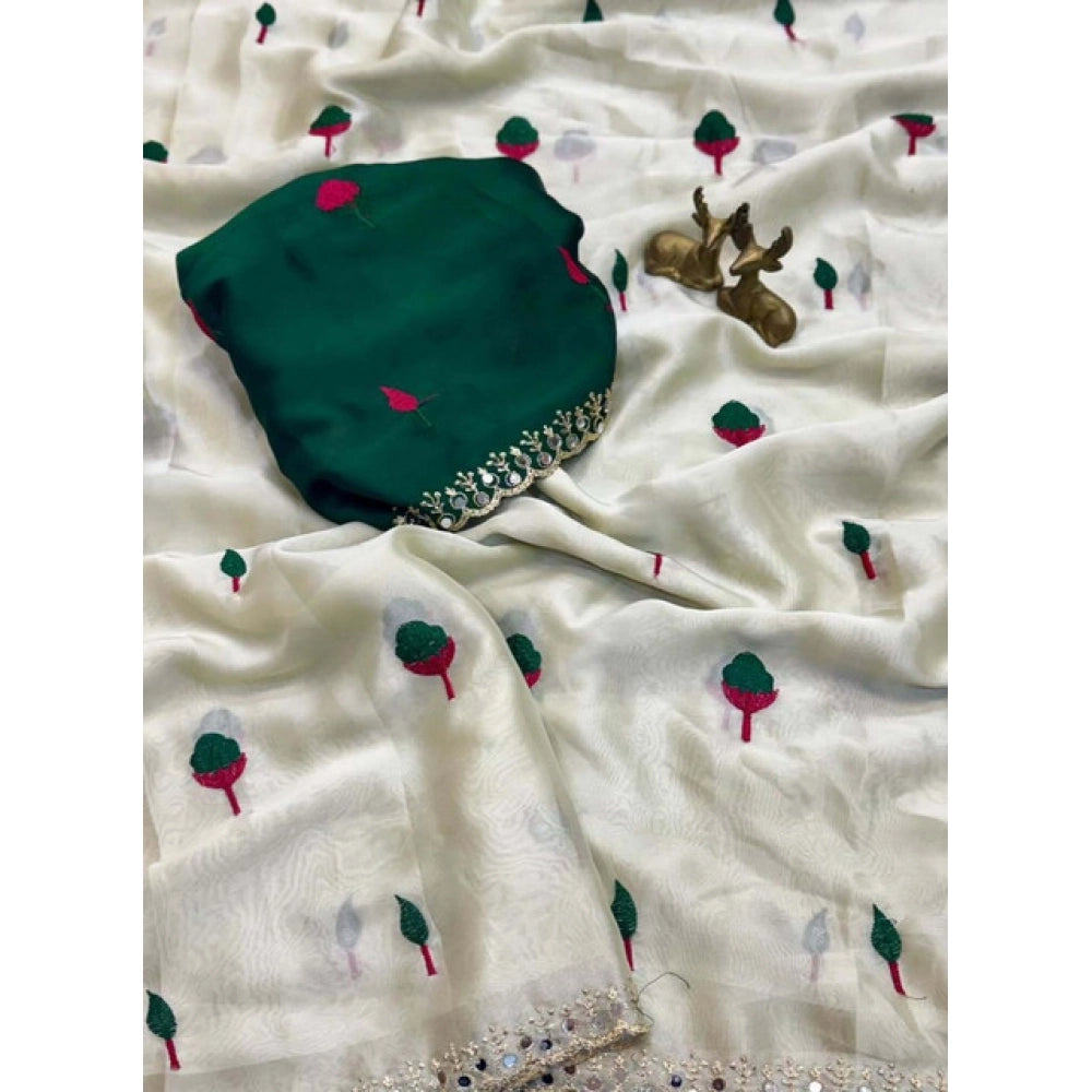 Women's Georgette Embellished Saree With Unstitched Blouse 5.5Mtr?(Cream-Green)