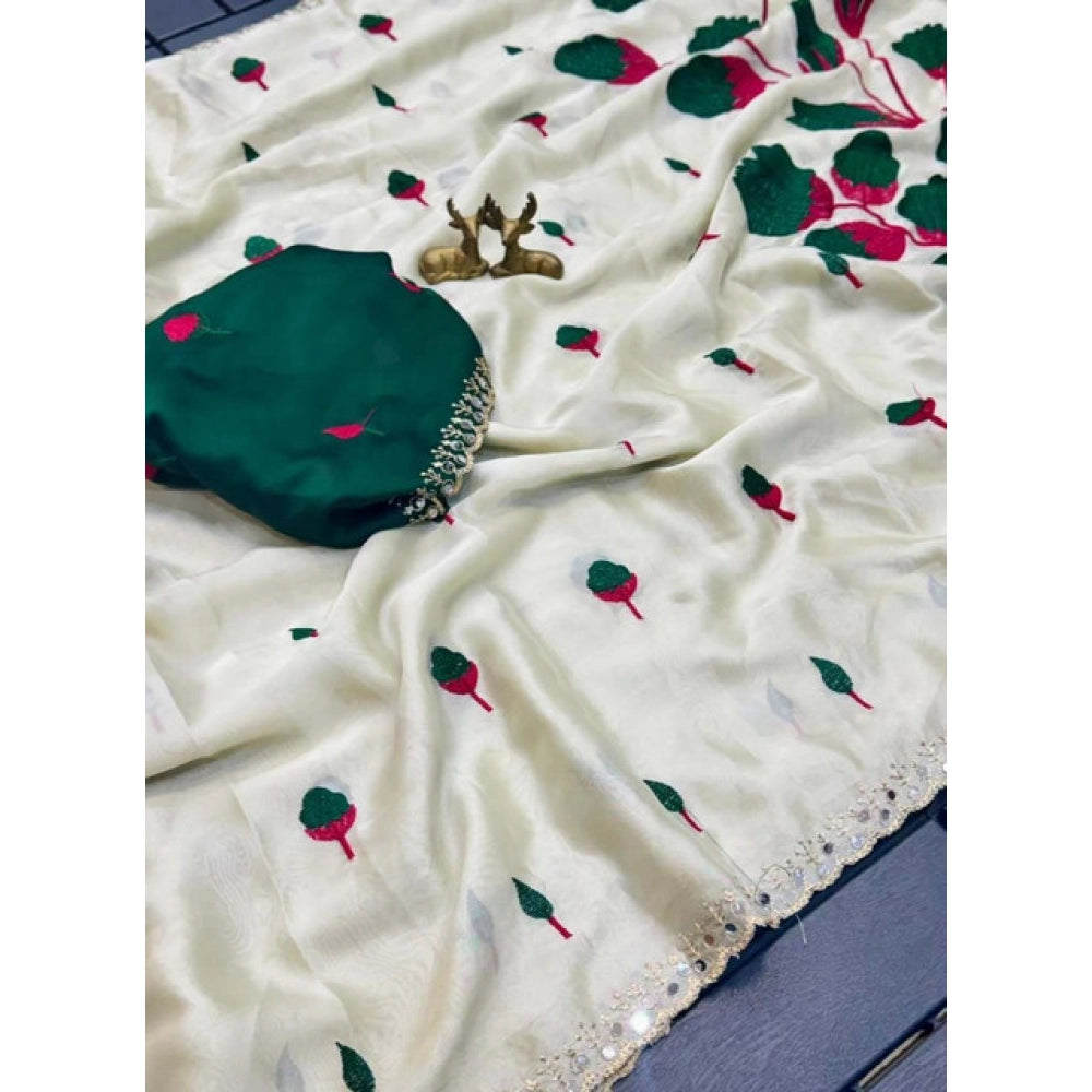 Women's Georgette Embellished Saree With Unstitched Blouse 5.5Mtr?(Cream-Green)