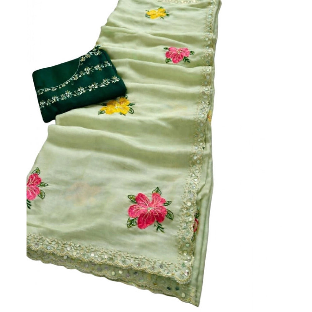 Women's Georgette Embellished Saree With Unstitched Blouse 5.5Mtr?(Light Green)