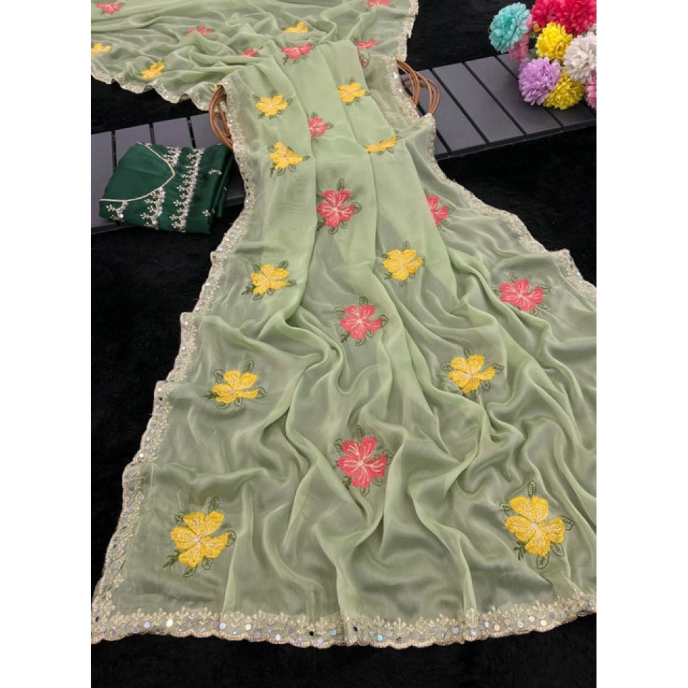 Women's Georgette Embellished Saree With Unstitched Blouse 5.5Mtr?(Light Green)