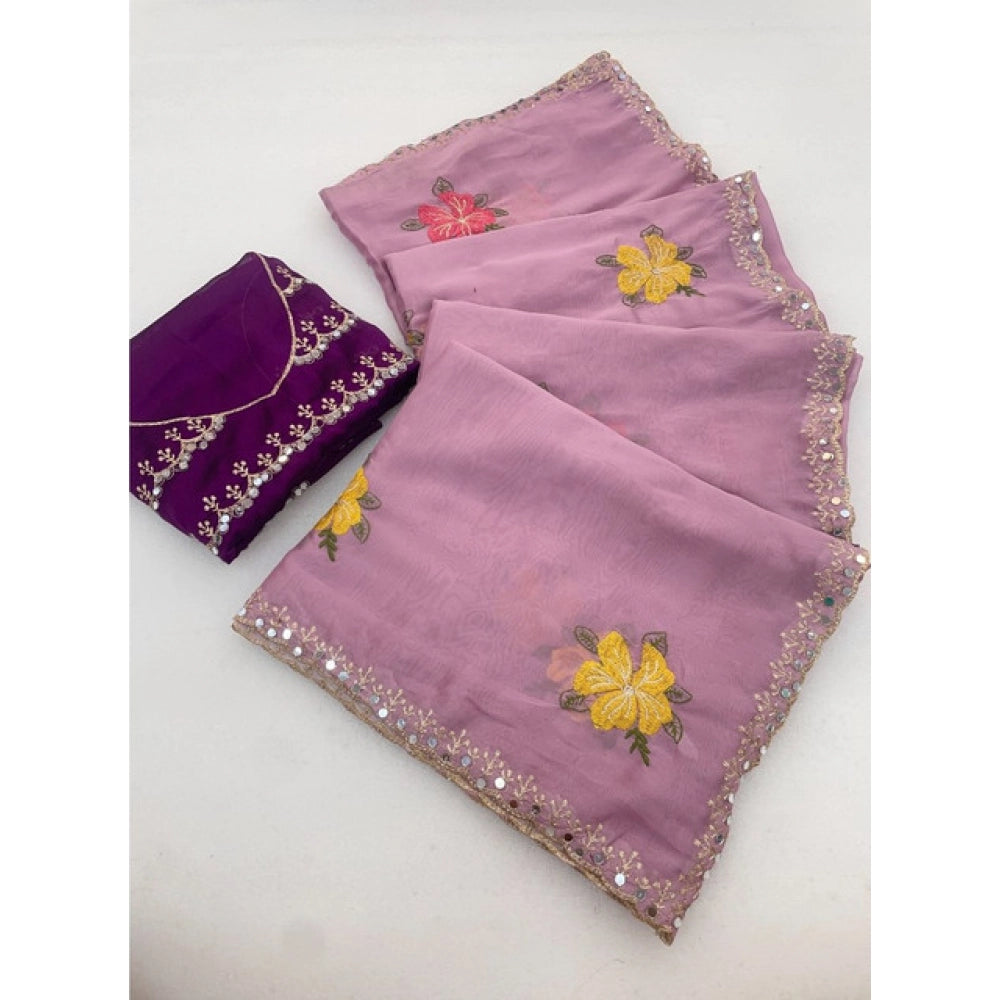 Women's Georgette Embellished Saree With Unstitched Blouse 5.5Mtr?(Lavender)