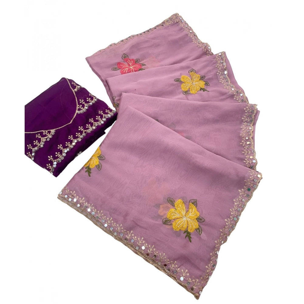 Women's Georgette Embellished Saree With Unstitched Blouse 5.5Mtr?(Lavender)