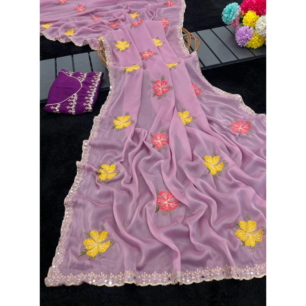 Women's Georgette Embellished Saree With Unstitched Blouse 5.5Mtr?(Lavender)