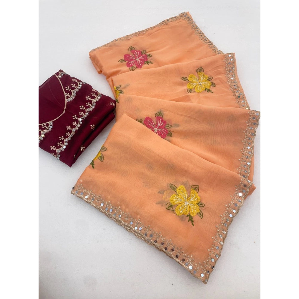 Women's Georgette Embellished Saree With Unstitched Blouse 5.5Mtr?(Orange)