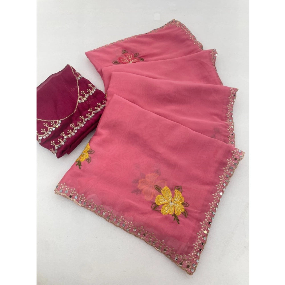 Women's Georgette Embellished Saree With Unstitched Blouse 5.5Mtr?(Pink)