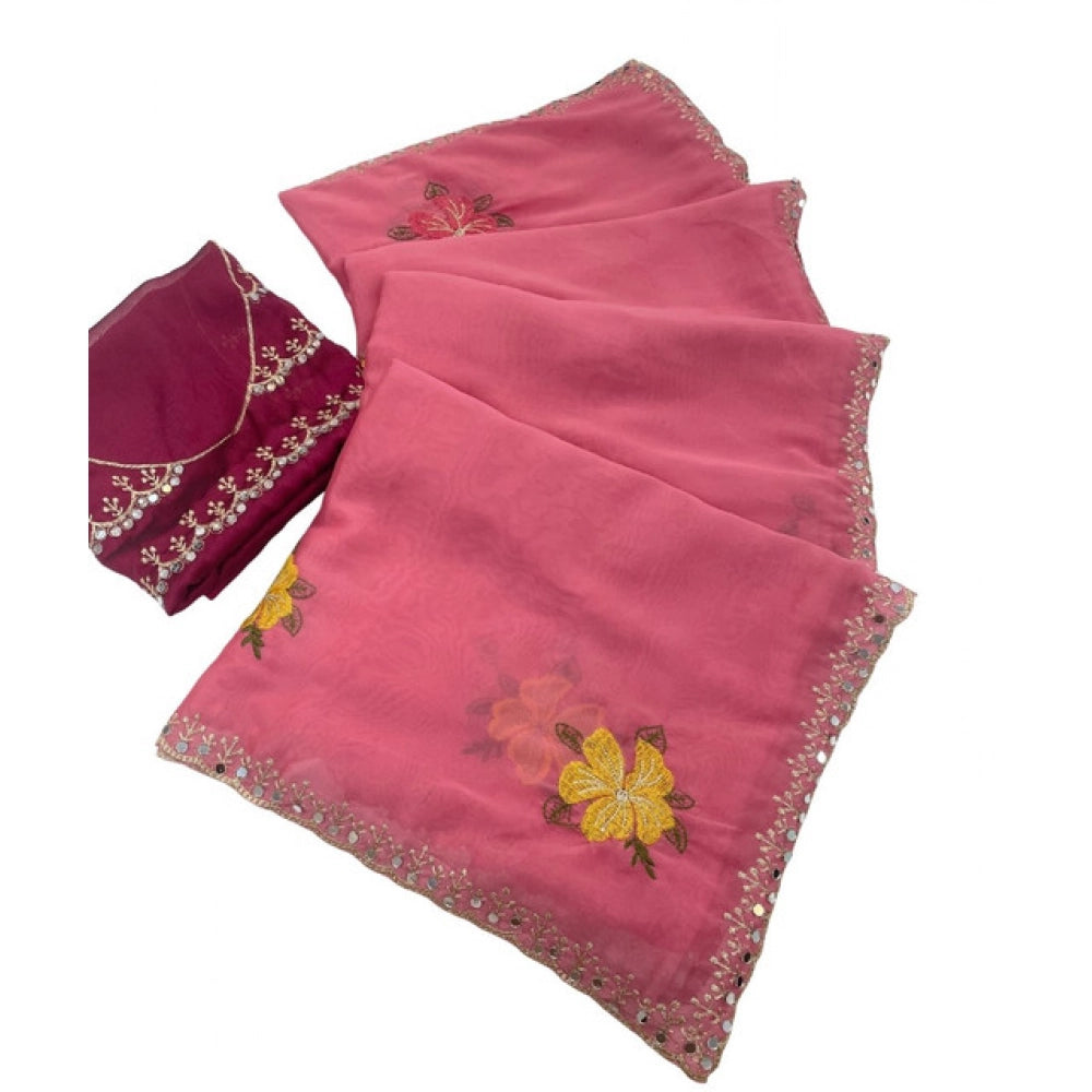 Women's Georgette Embellished Saree With Unstitched Blouse 5.5Mtr?(Pink)