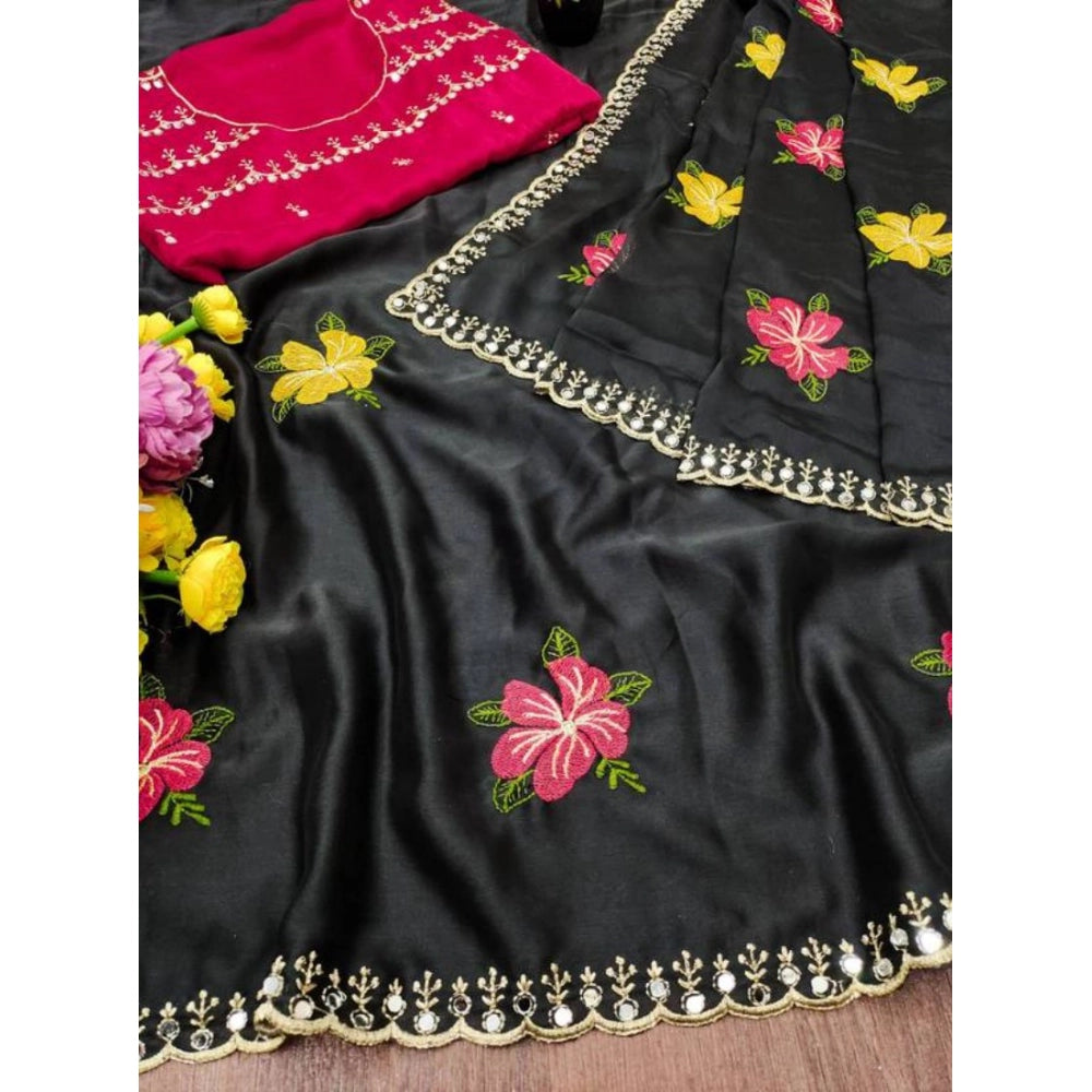 Women's Georgette Embellished Saree With Unstitched Blouse 5.5Mtr?(Black)