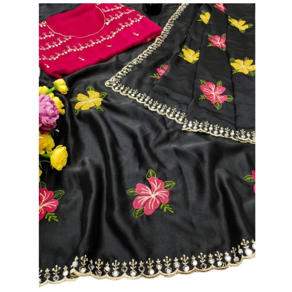 Women's Georgette Embellished Saree With Unstitched Blouse 5.5Mtr?(Black)