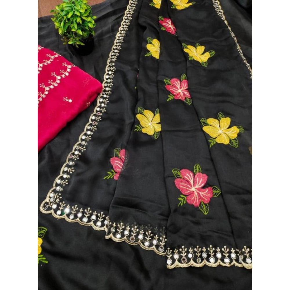 Women's Georgette Embellished Saree With Unstitched Blouse 5.5Mtr?(Black)