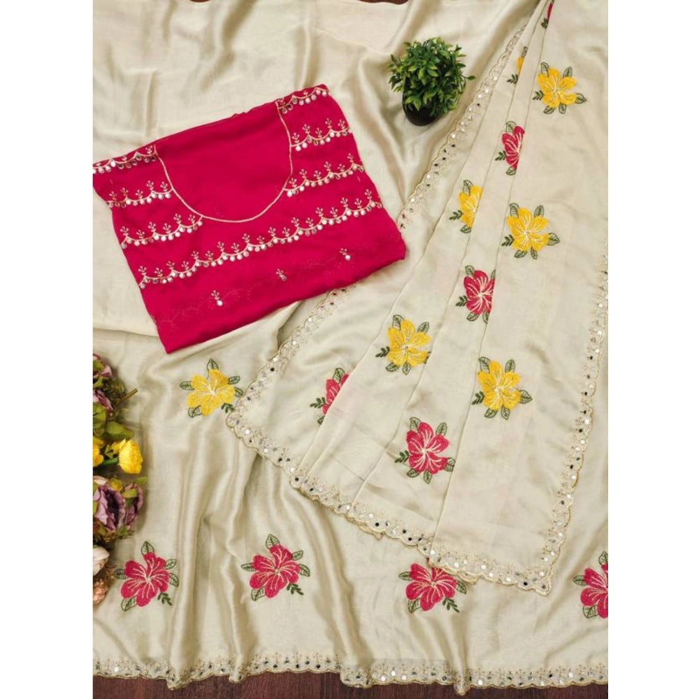 Women's Georgette Embellished Saree With Unstitched Blouse 5.5Mtr?(Cream)