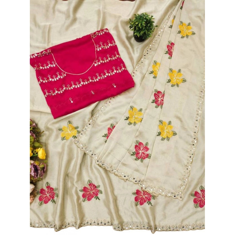 Women's Georgette Embellished Saree With Unstitched Blouse 5.5Mtr?(Cream)