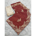 Women's Chiffon Embroidered Saree With Unstitched Blouse 5.5Mtr?(Maroon)