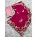 Women's Chiffon Embroidered Saree With Unstitched Blouse 5.5Mtr?(Pink)