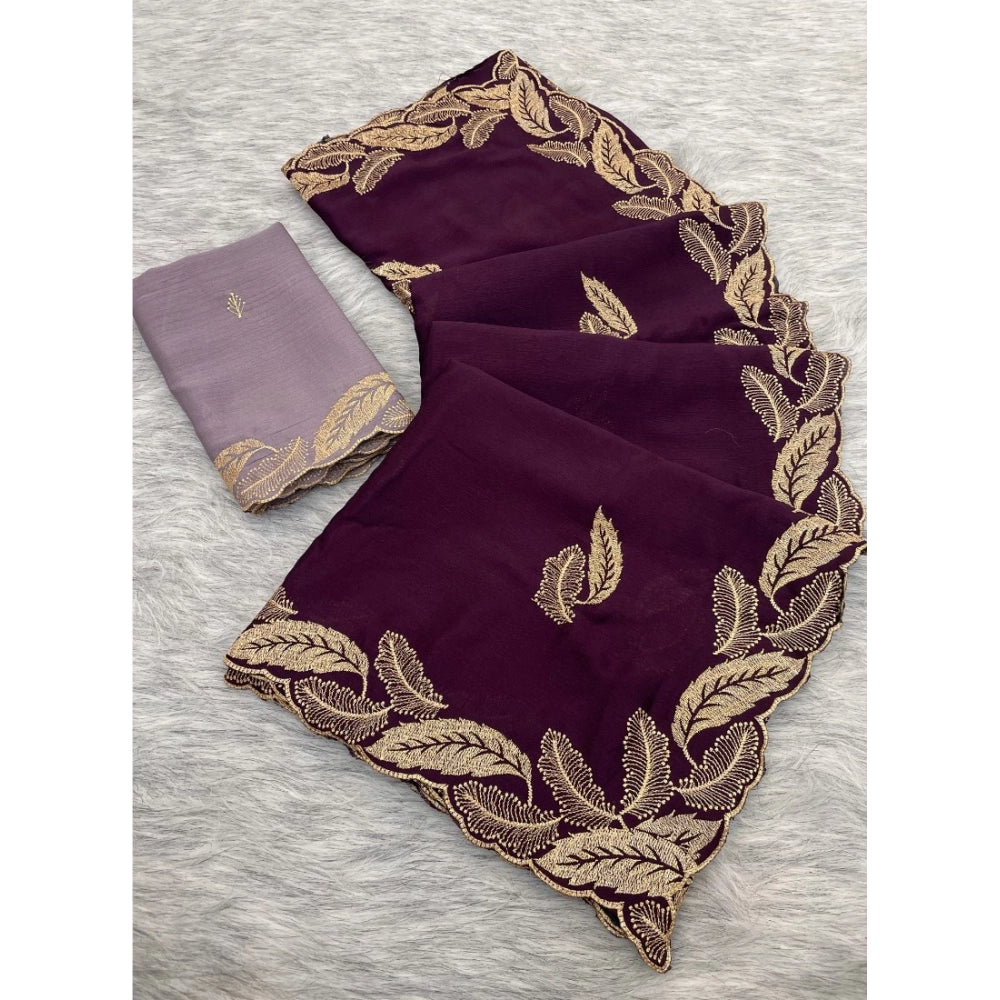 Women's Chiffon Embroidered Saree With Unstitched Blouse 5.5Mtr?(Magenta)