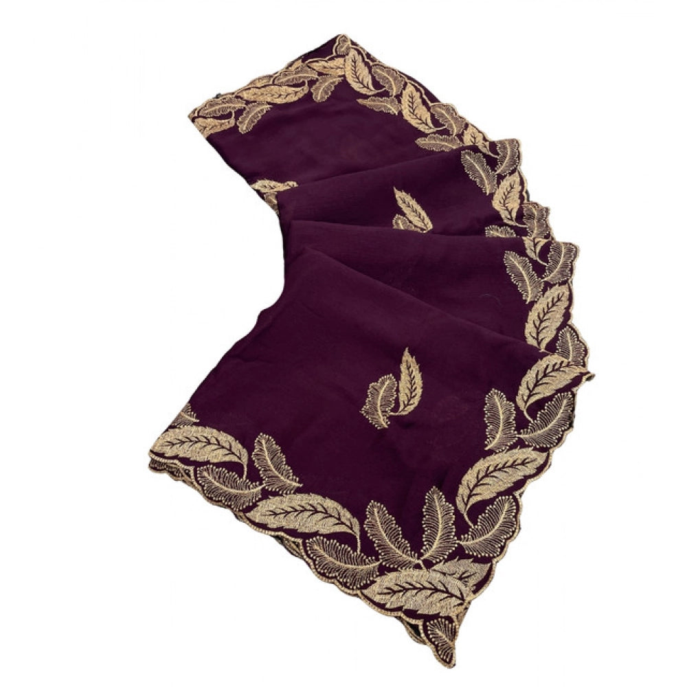 Women's Chiffon Embroidered Saree With Unstitched Blouse 5.5Mtr?(Magenta)