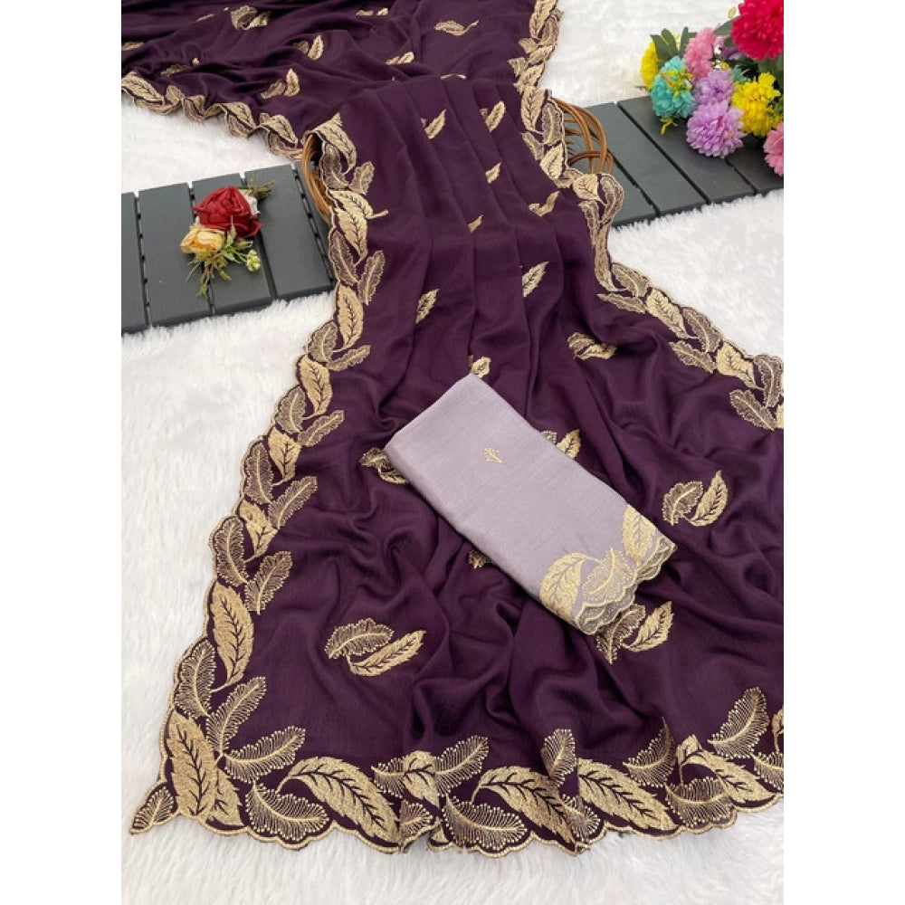Women's Chiffon Embroidered Saree With Unstitched Blouse 5.5Mtr?(Magenta)