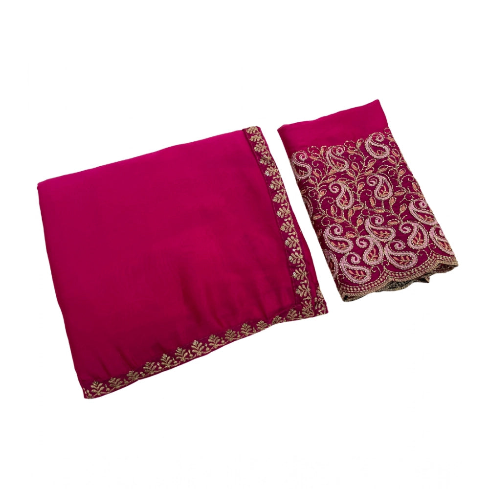 Women's Chiffon Embroidered Saree With Unstitched Blouse 5.5Mtr?(Magenta)