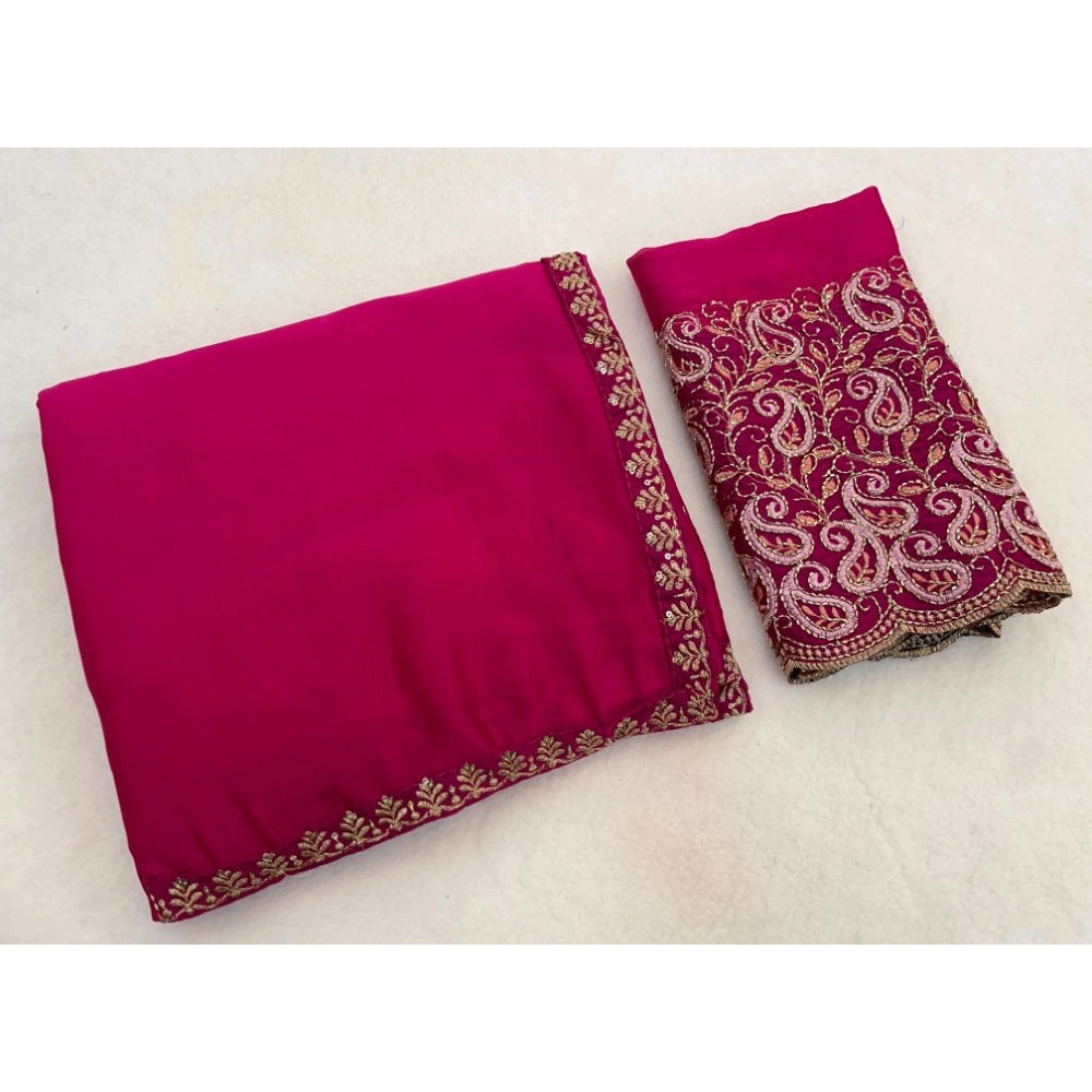 Women's Chiffon Embroidered Saree With Unstitched Blouse 5.5Mtr?(Magenta)