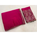 Women's Chiffon Embroidered Saree With Unstitched Blouse 5.5Mtr?(Magenta)