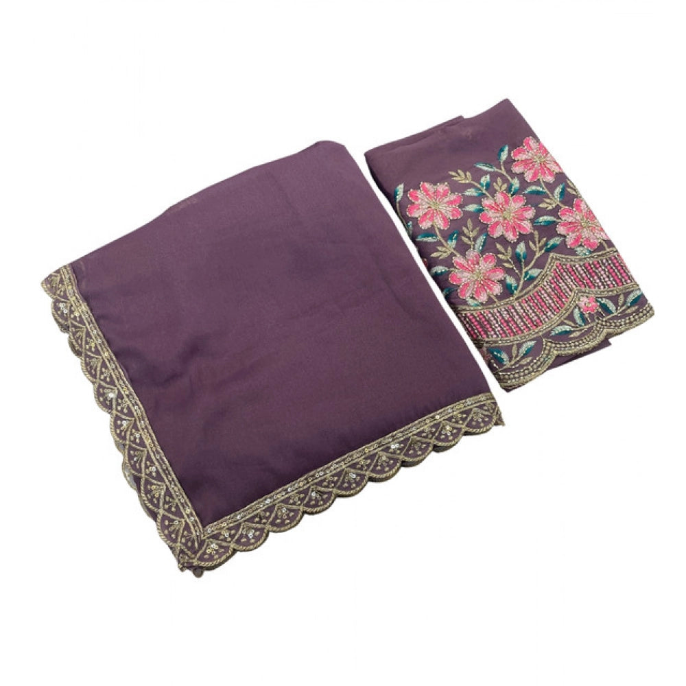 Women's Georgette Embellished Saree With Unstitched Blouse 5.5Mtr?(Purple)