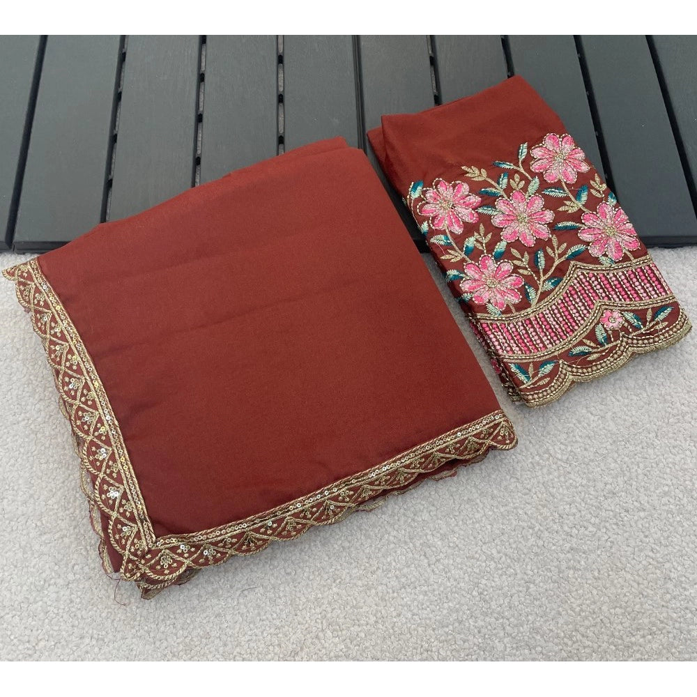Women's Georgette Embellished Saree With Unstitched Blouse 5.5Mtr?(Brown)