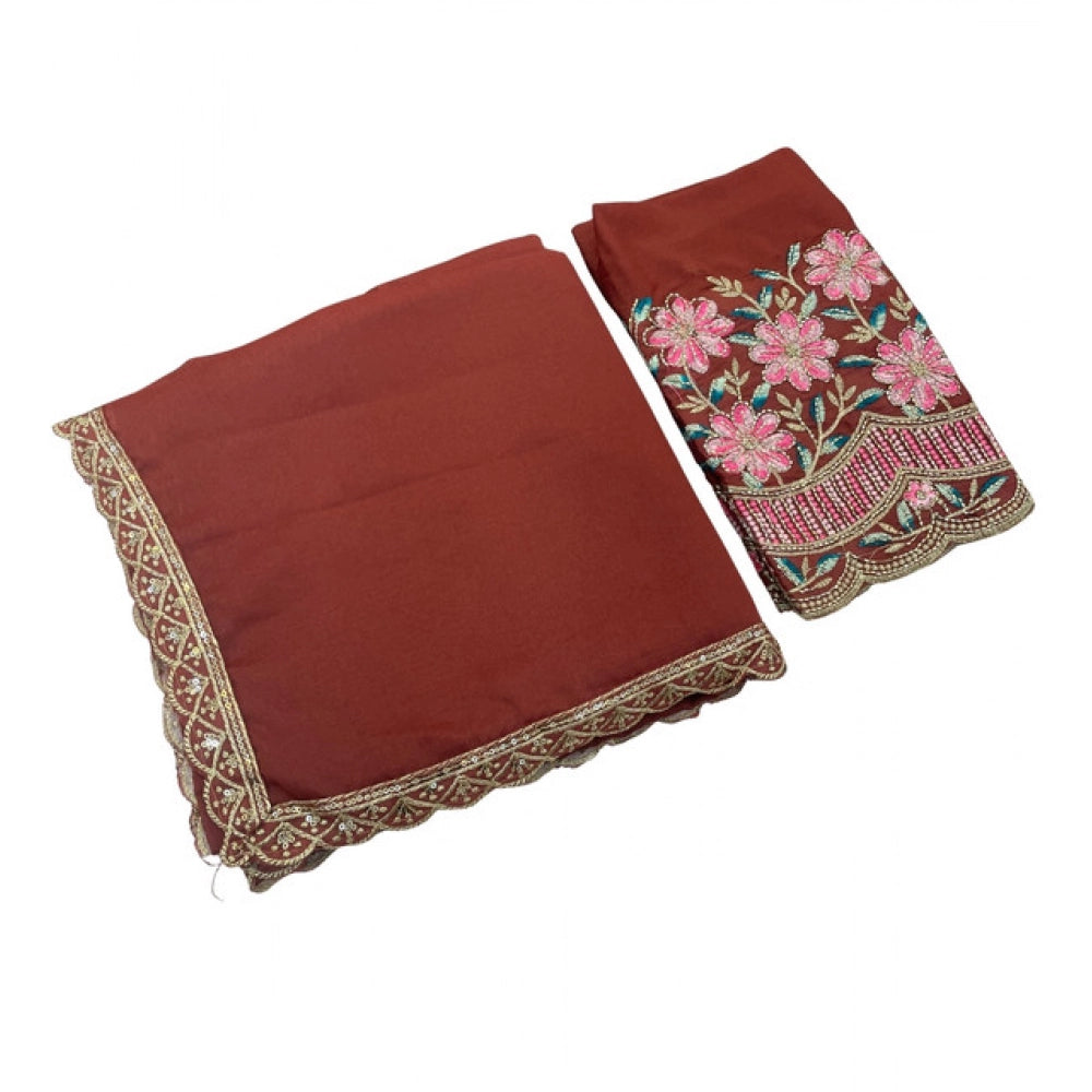 Women's Georgette Embellished Saree With Unstitched Blouse 5.5Mtr?(Brown)