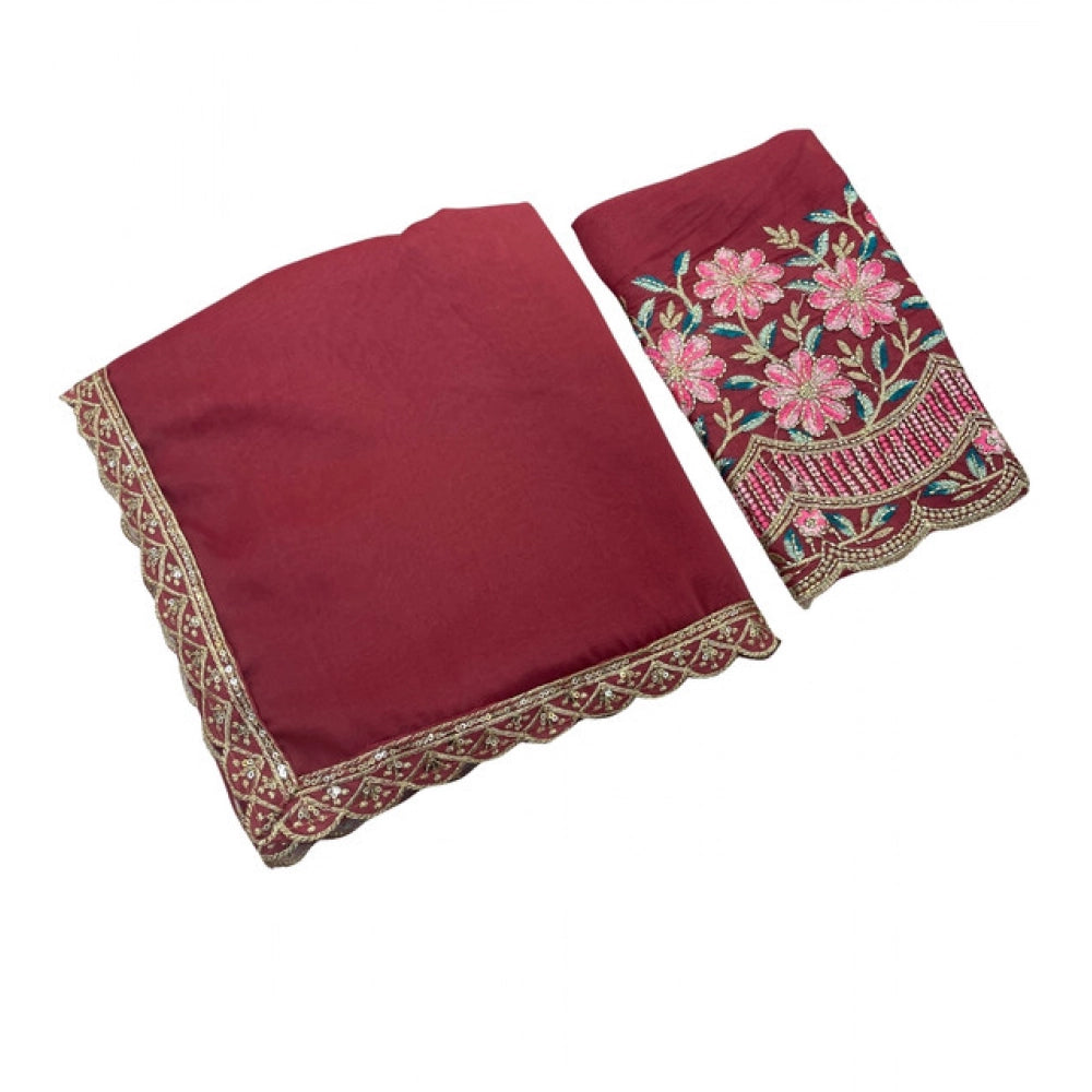 Women's Georgette Embellished Saree With Unstitched Blouse 5.5Mtr?(Maroon)