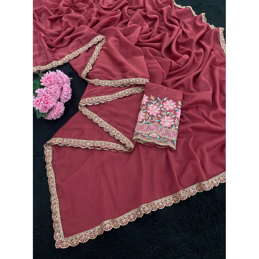 Women's Georgette Embellished Saree With Unstitched Blouse 5.5Mtr?(Maroon)