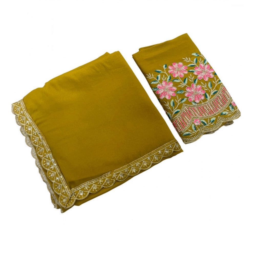 Women's Georgette Embellished Saree With Unstitched Blouse 5.5Mtr?(Yellow)