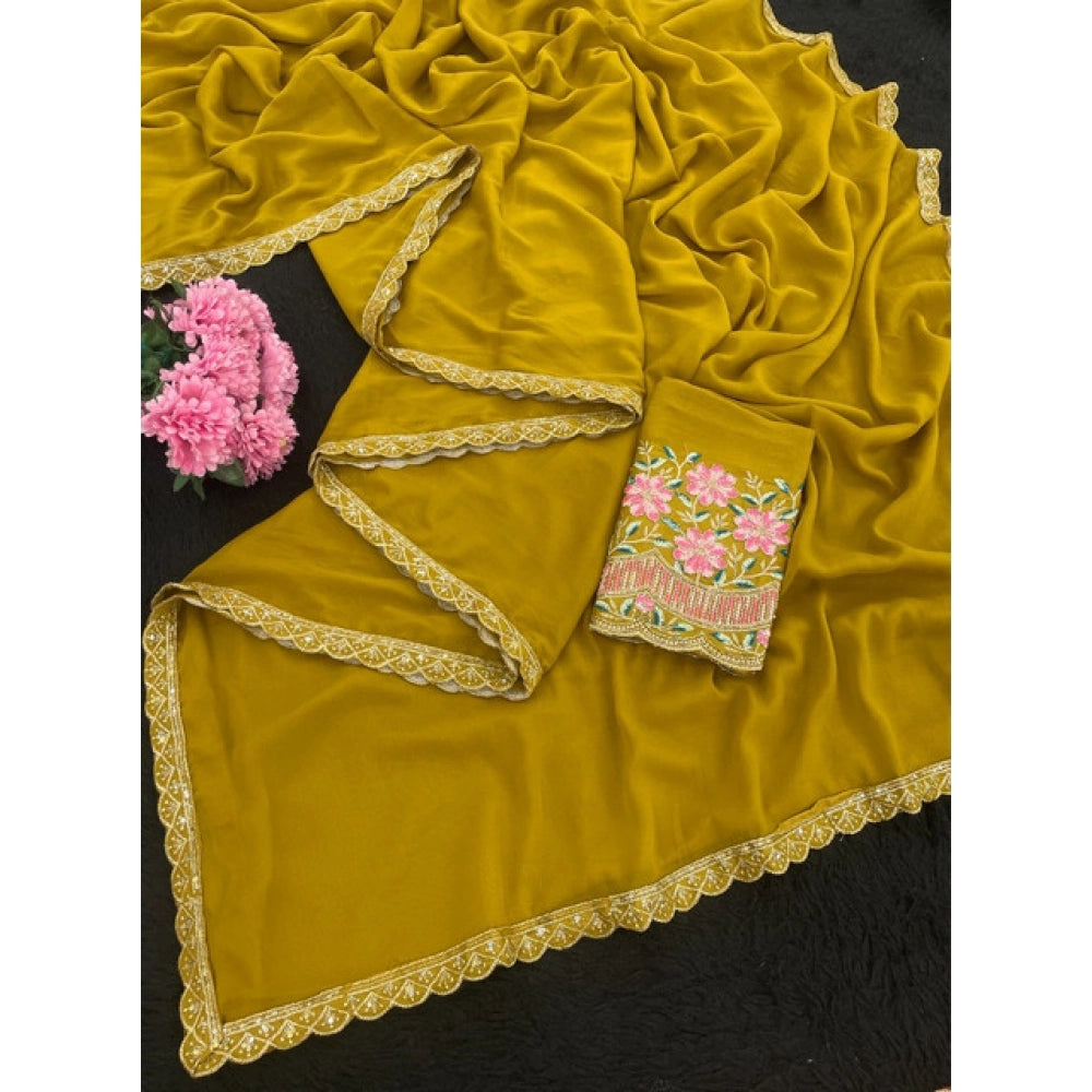 Women's Georgette Embellished Saree With Unstitched Blouse 5.5Mtr?(Yellow)