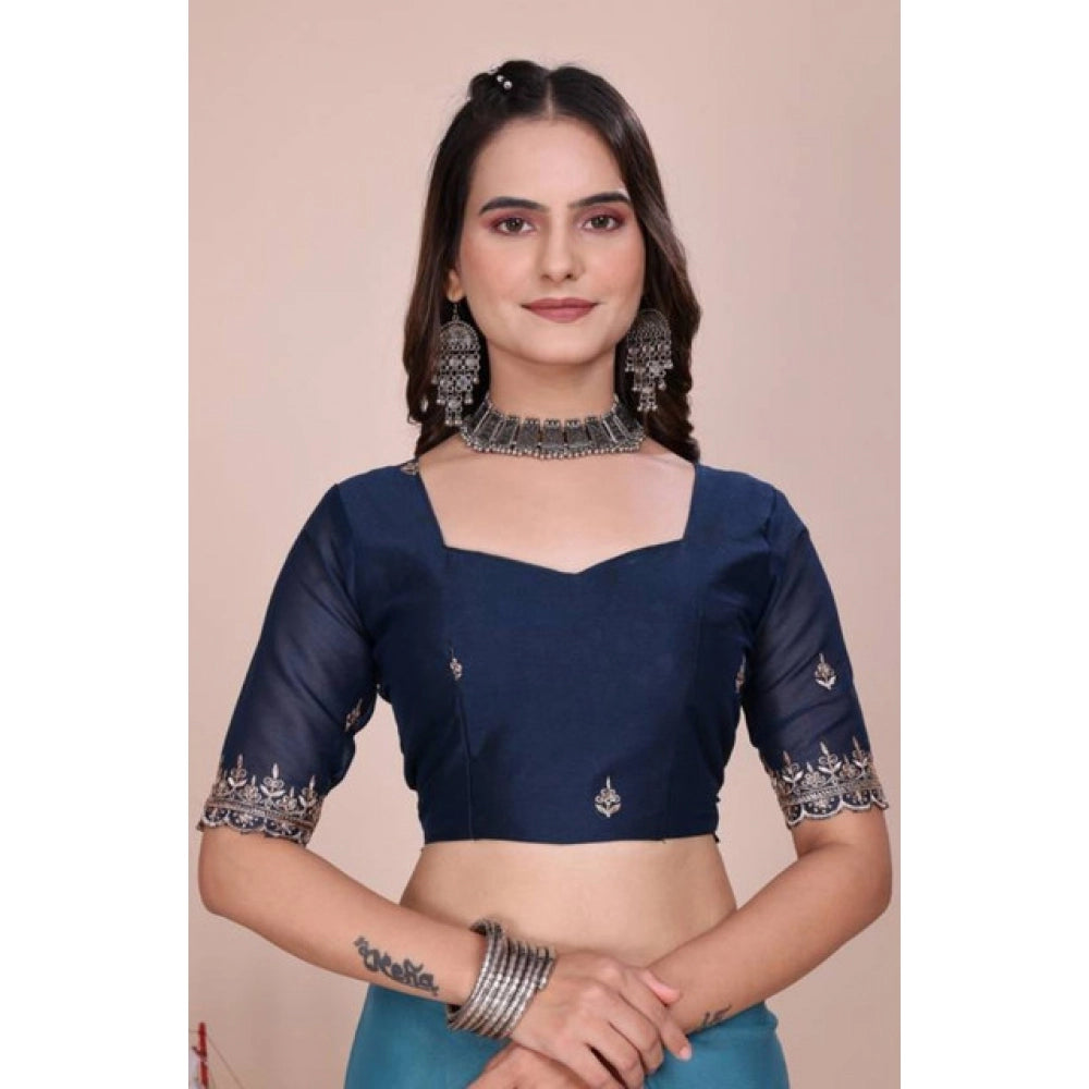 Women's Georgette Embellished Saree With Unstitched Blouse 5.5Mtr?(Aqua Blue)