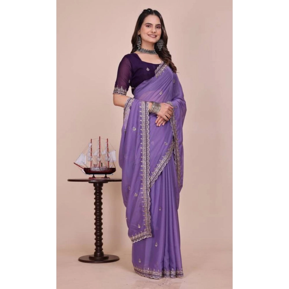 Women's Georgette Embellished Saree With Unstitched Blouse 5.5Mtr?(Purple)