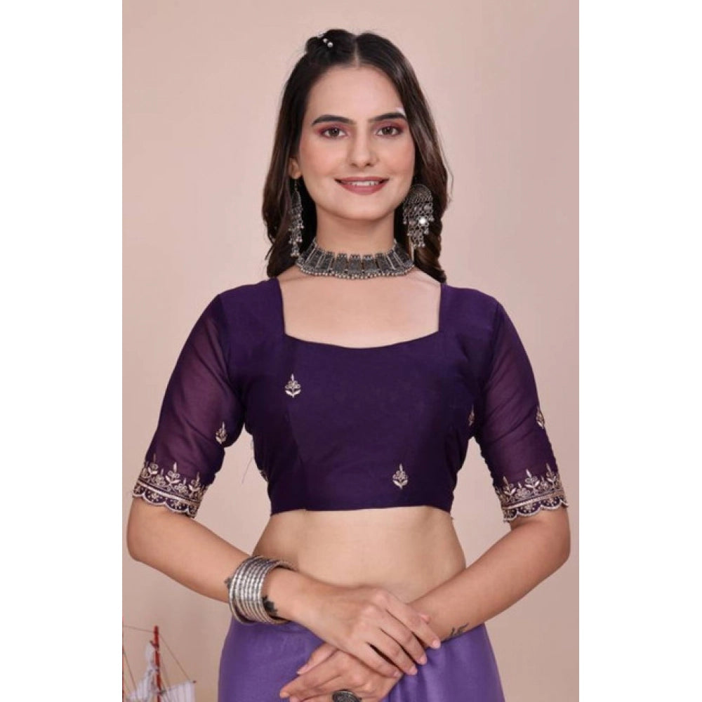Women's Georgette Embellished Saree With Unstitched Blouse 5.5Mtr?(Purple)