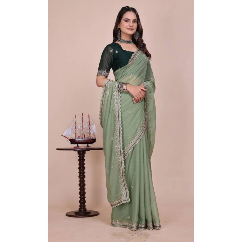 Women's Georgette Embellished Saree With Unstitched Blouse 5.5Mtr?(Pista Green)