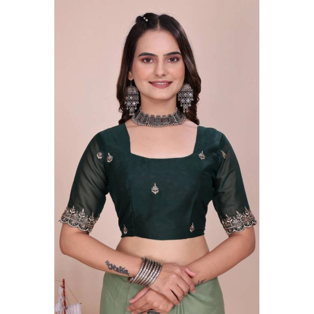 Women's Georgette Embellished Saree With Unstitched Blouse 5.5Mtr?(Pista Green)