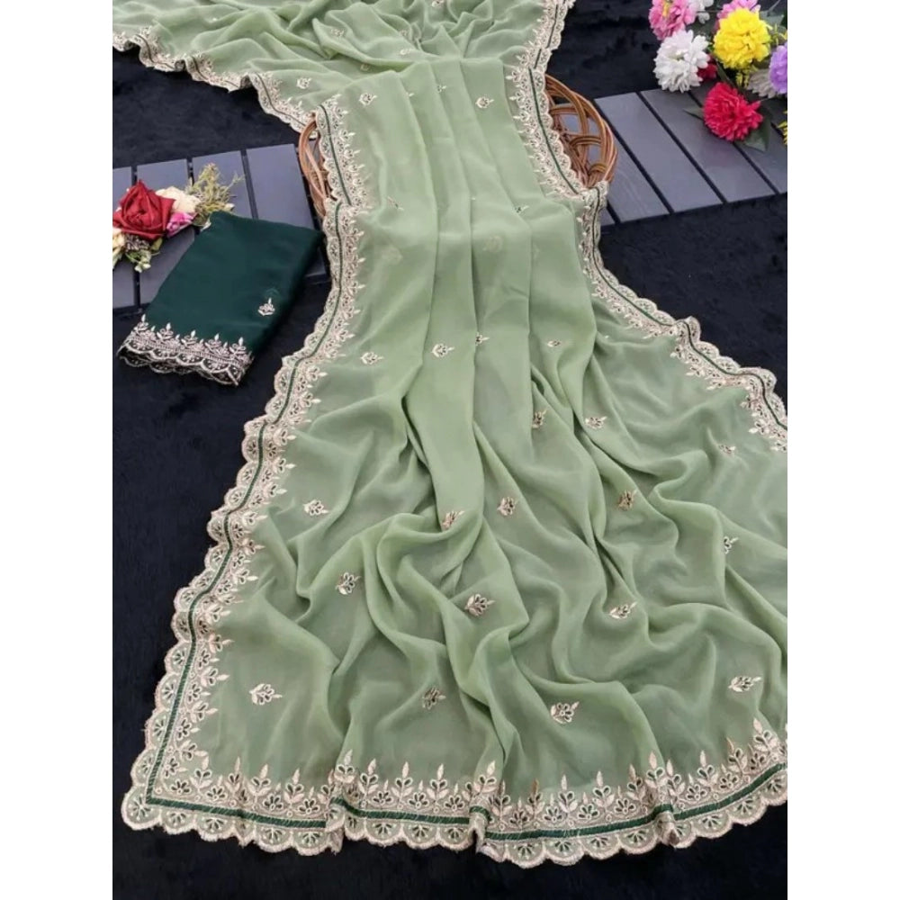 Women's Georgette Embellished Saree With Unstitched Blouse 5.5Mtr?(Pista Green)