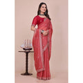 Women's Georgette Embellished Saree With Unstitched Blouse 5.5Mtr?(Coral Red)