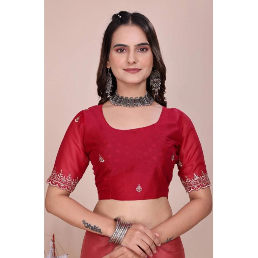 Women's Georgette Embellished Saree With Unstitched Blouse 5.5Mtr?(Coral Red)
