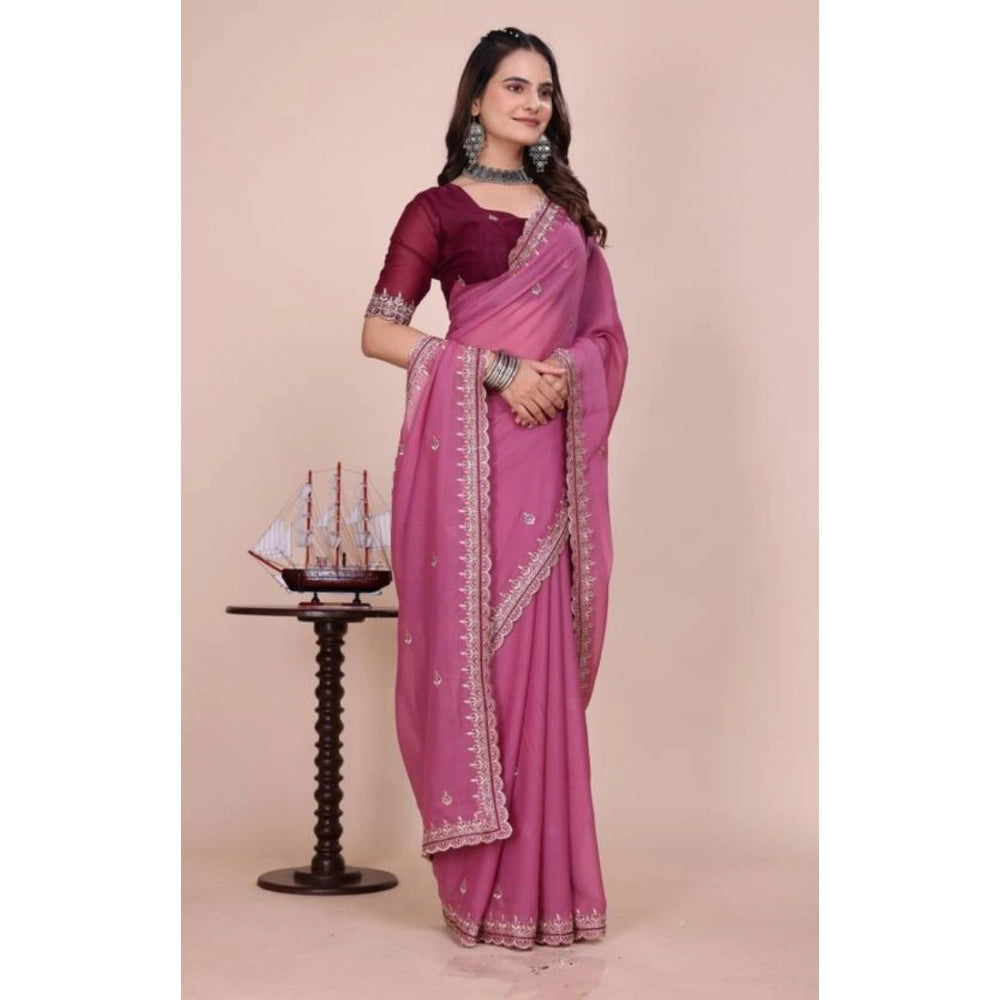 Women's Georgette Embellished Saree With Unstitched Blouse 5.5Mtr?(Pink)