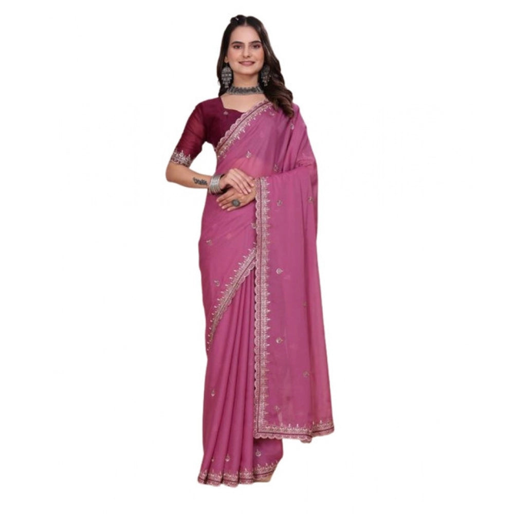 Women's Georgette Embellished Saree With Unstitched Blouse 5.5Mtr?(Pink)