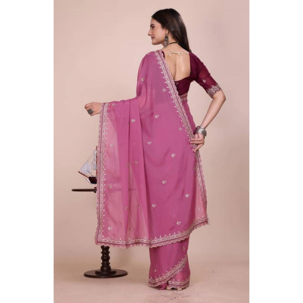 Women's Georgette Embellished Saree With Unstitched Blouse 5.5Mtr?(Pink)