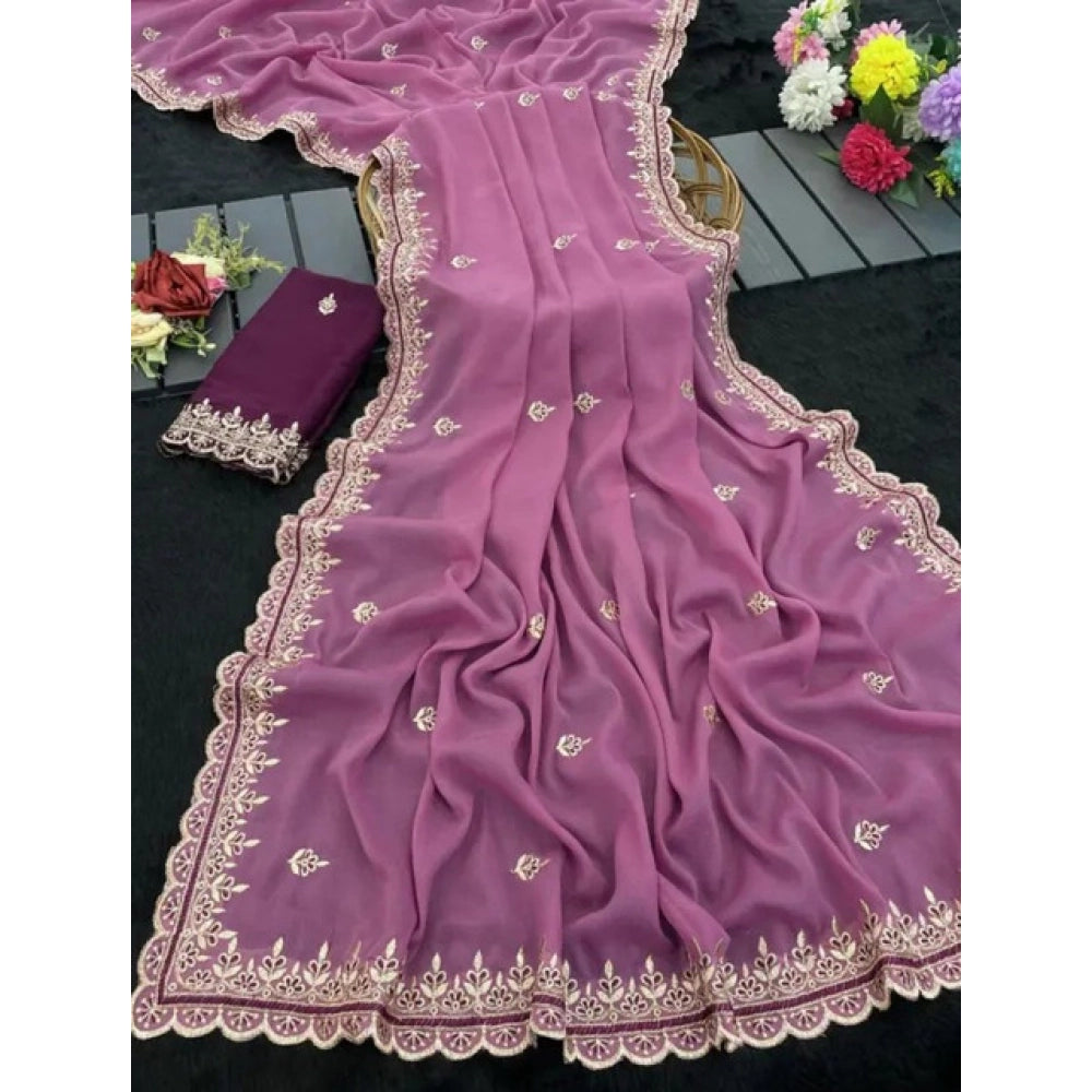 Women's Georgette Embellished Saree With Unstitched Blouse 5.5Mtr?(Pink)