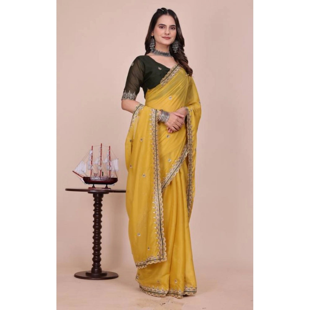 Women's Georgette Embellished Saree With Unstitched Blouse 5.5Mtr?(Yellow)