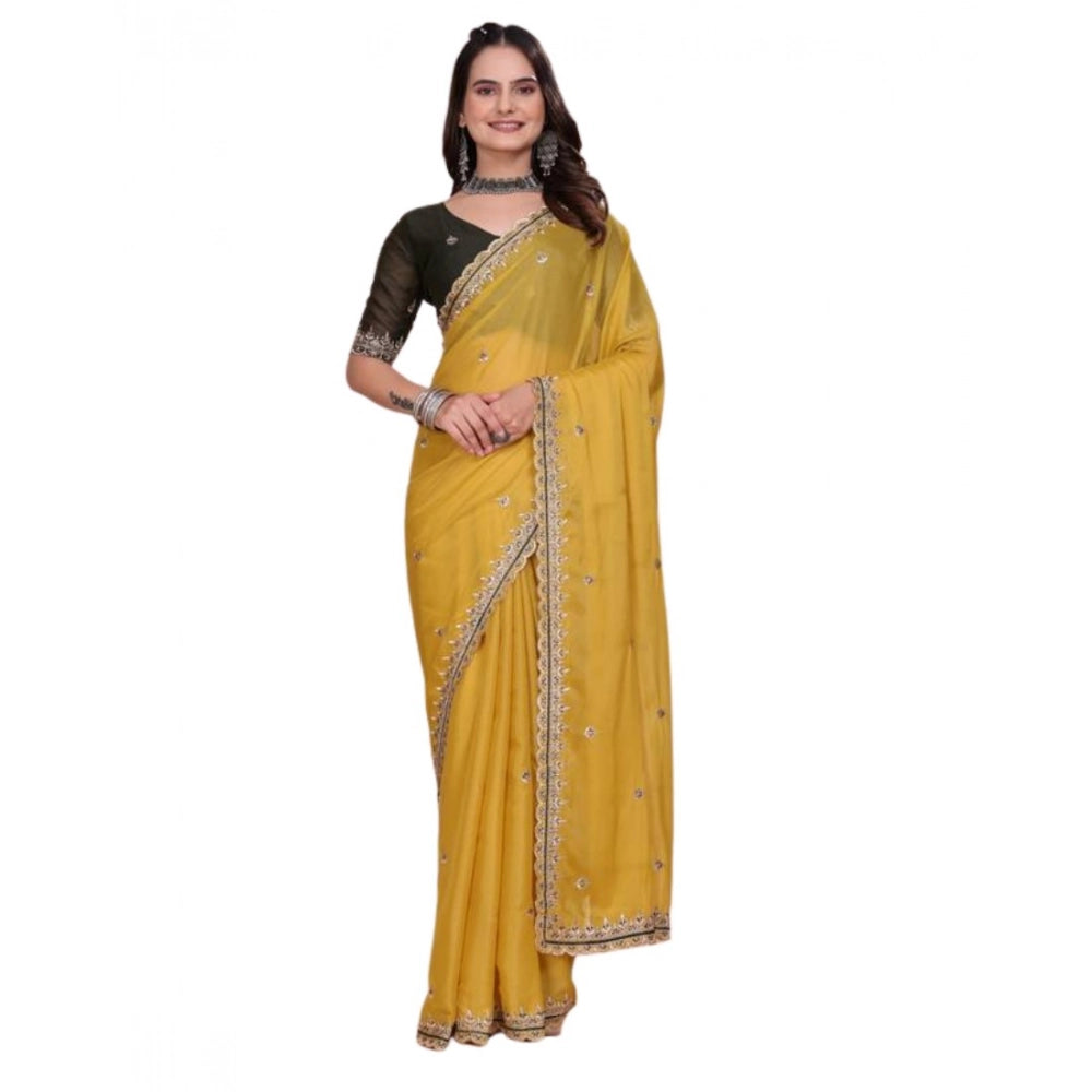 Women's Georgette Embellished Saree With Unstitched Blouse 5.5Mtr?(Yellow)