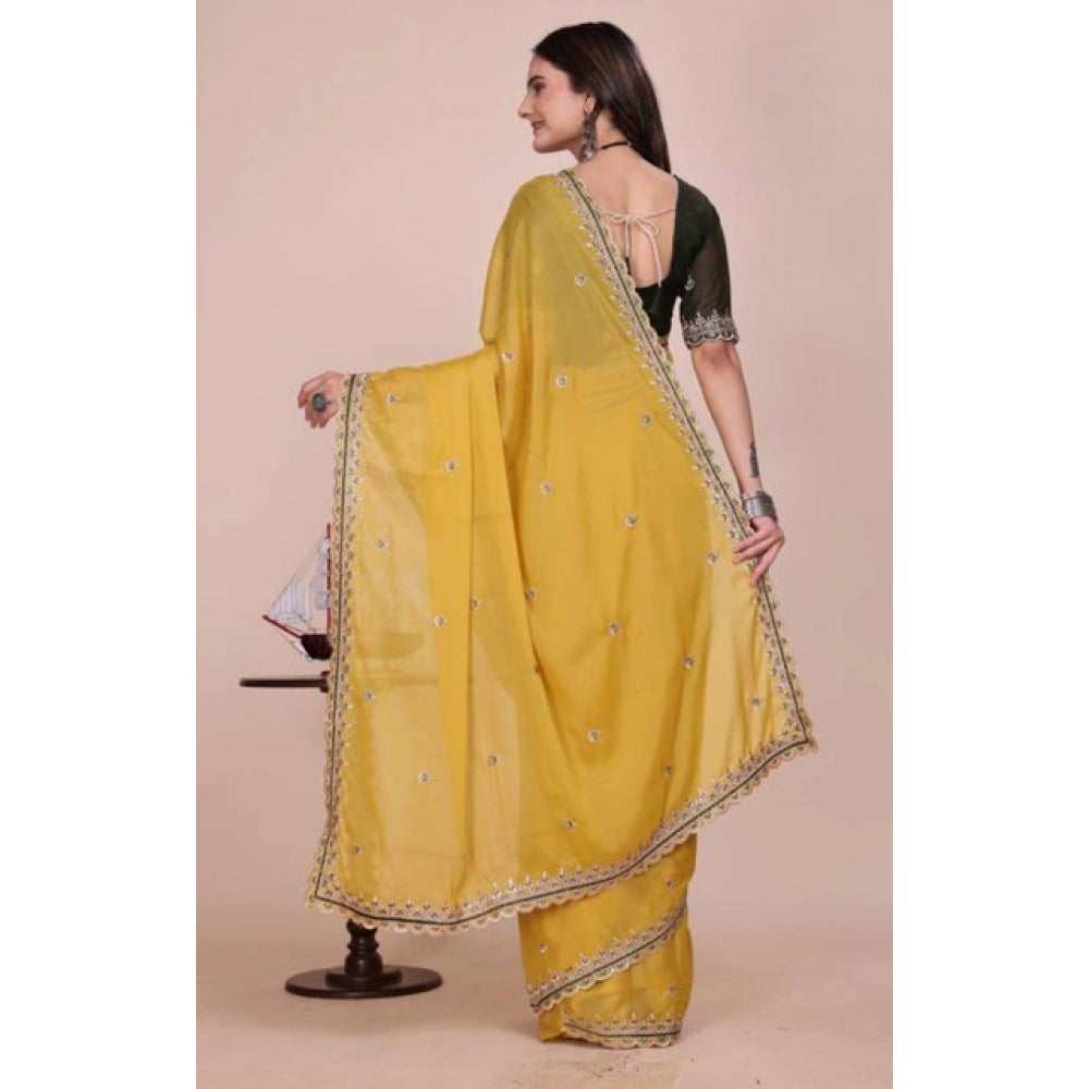 Women's Georgette Embellished Saree With Unstitched Blouse 5.5Mtr?(Yellow)